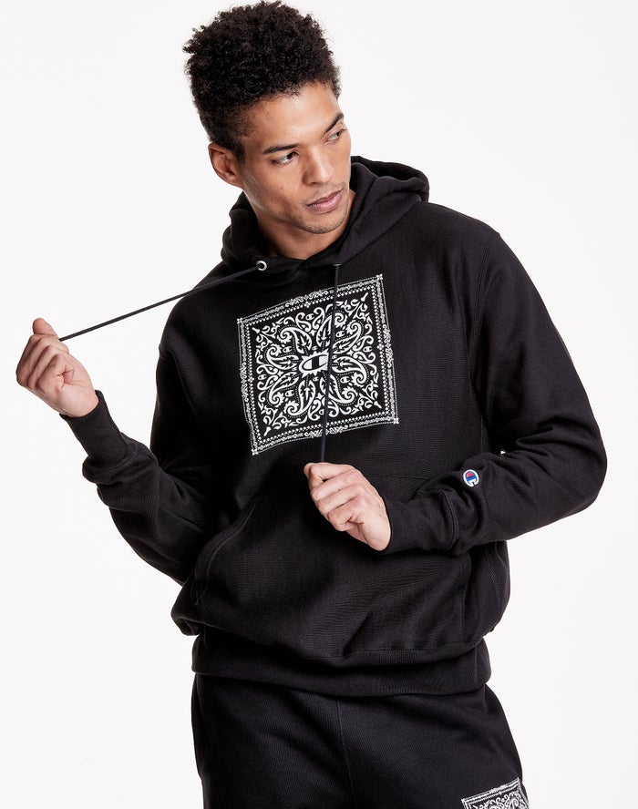 Champion Reverse Weave Bandana Print With C Logos Hoodie Heren - Zwart - Belgie 3142ZVRJF